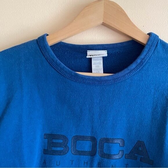 Vintage BOCA Cropped Sweatshirt Womans Large Blue Logo 100% Cotton Oversized 90s - Picture 5 of 16